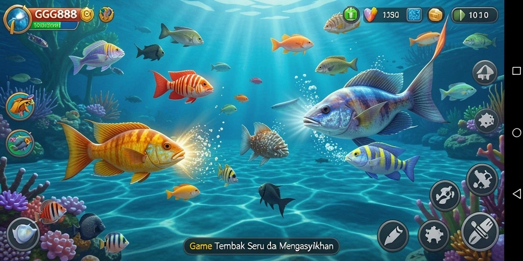 Screenshot GGG888 menunjukkan aksi menembak ikan yang menegangkan.