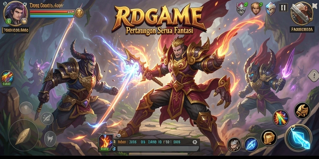 Tampilkan aksi pertarungan seru dalam RPGAME dengan karakter yang dinamis.